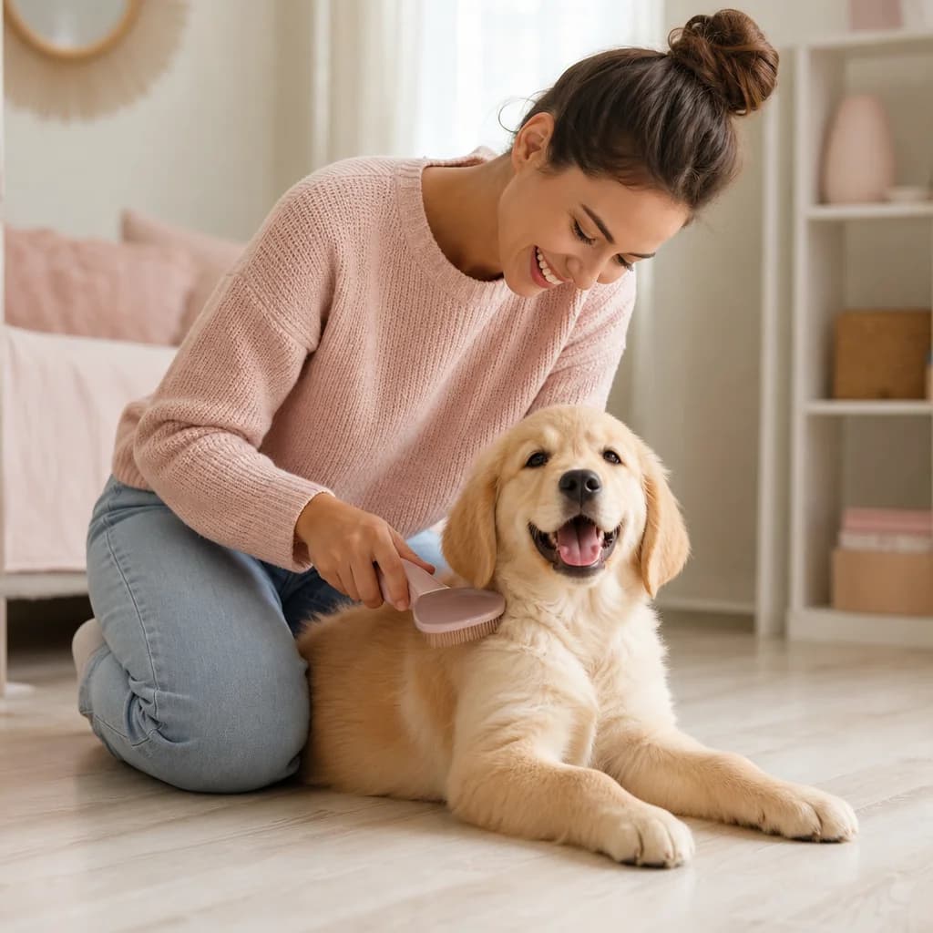 Grooming a happy dog at home